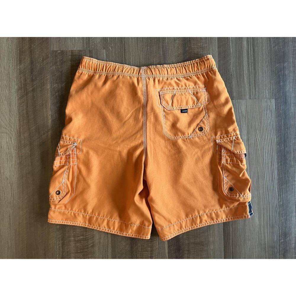 Op Swim Trunks Mens Medium Orange Cargo Lined Elastic Waist Pockets Surf - Picture 2 of 6